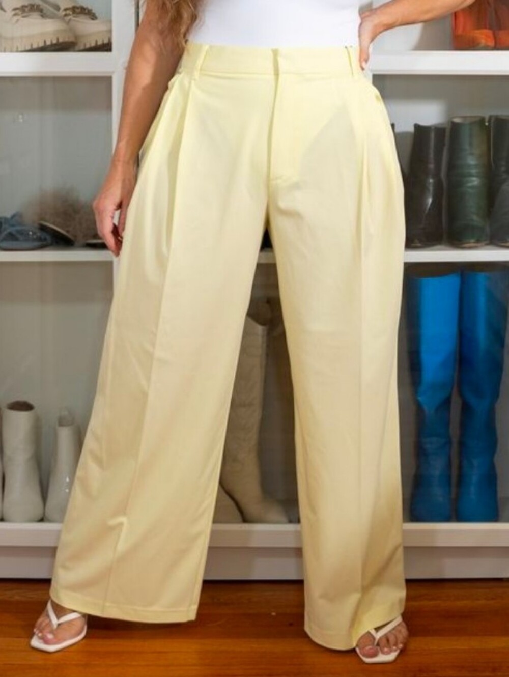 NWT Zara High-Waist Wide Leg Pants in Pale Yellow